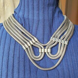 BCBG MAXAZRIA Silver Statement Futura Multi (6) Strand Snake Chain Necklace